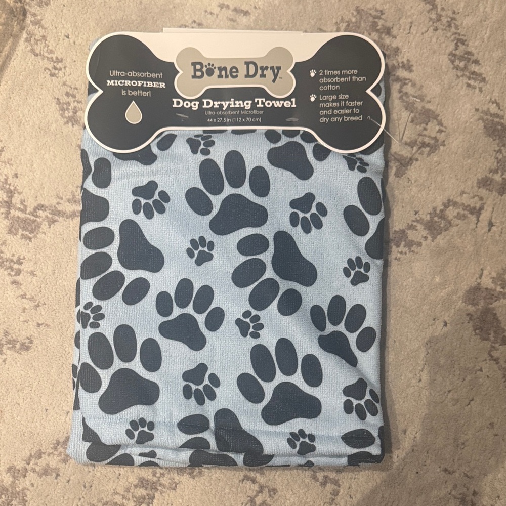 NWT Bone Dry Dog Drying Towel - Light Blue with Dark Paw Print